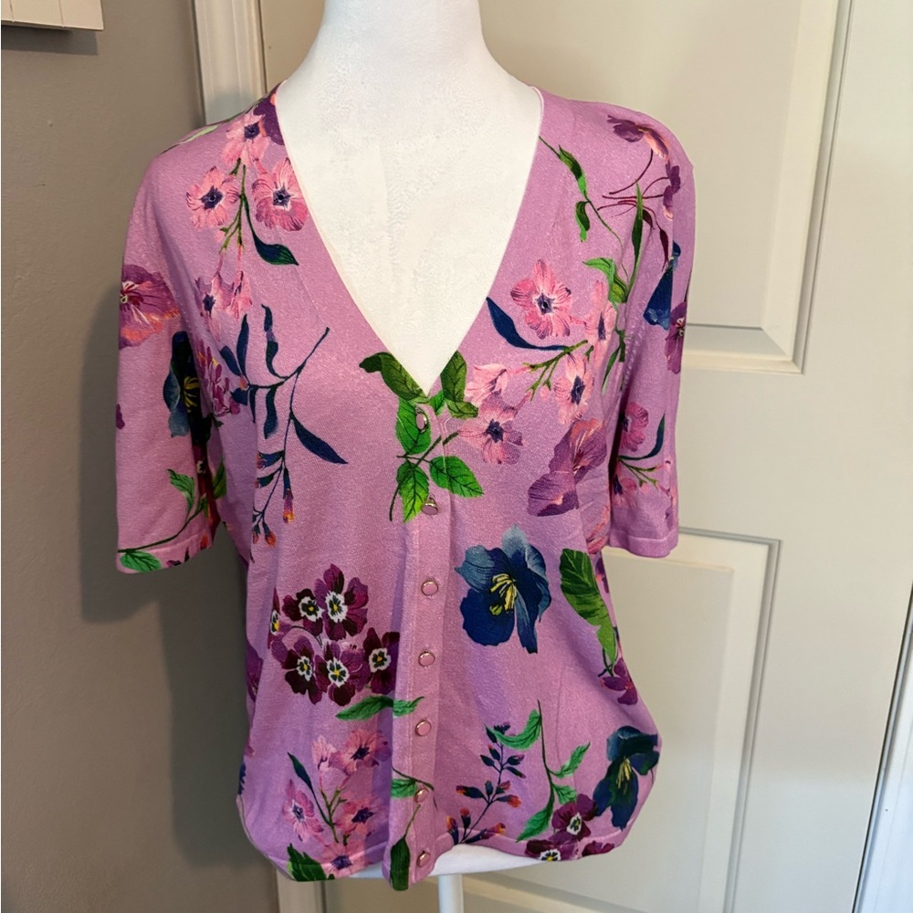 Talbots Pink and Purple Short Sleeve Cardigan